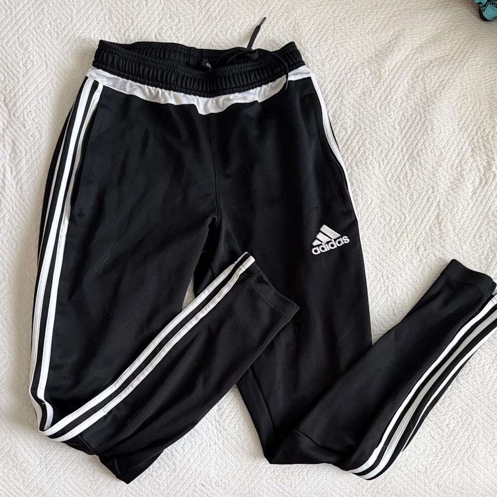 Adidas Black Joggers with White Stripes